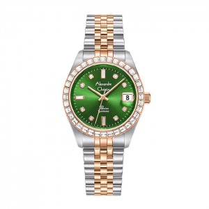 Alexandre Christie AC 5013 Silver Rosegold Green Diamond Ring LDBTRGNDR